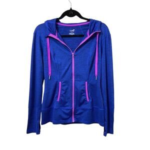 Lukka Blue Striped & Purple Hooded Full Zip Active Women's Athletic Jacket Small